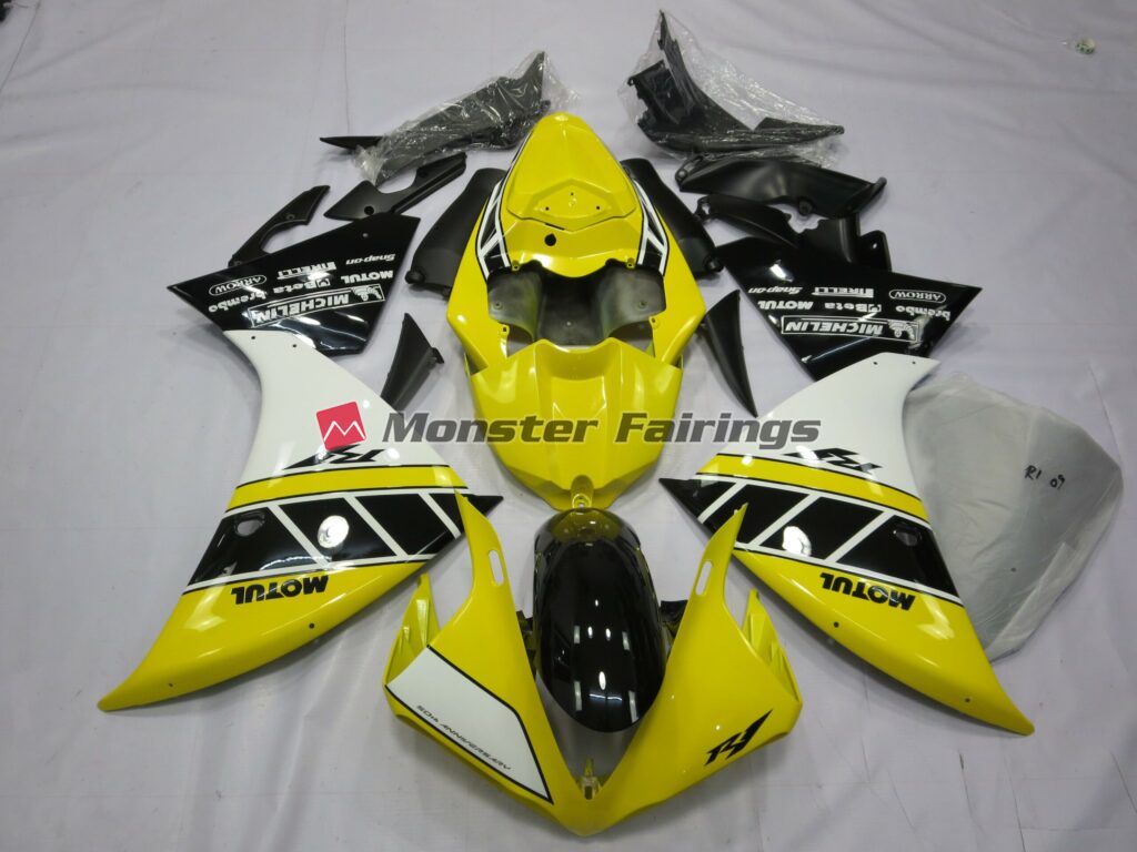 Yamaha R1 2012 - 2014 Yellow And White ABS fairings - custom motorcycle bodywork kit by Monster Fairings