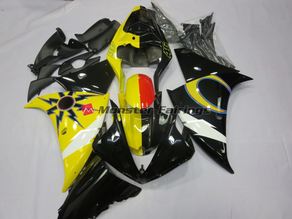Yamaha R1 2012 - 2014 Gloss Yellow & Black Sun & Moon ABS fairings - custom motorcycle bodywork kit by Monster Fairings