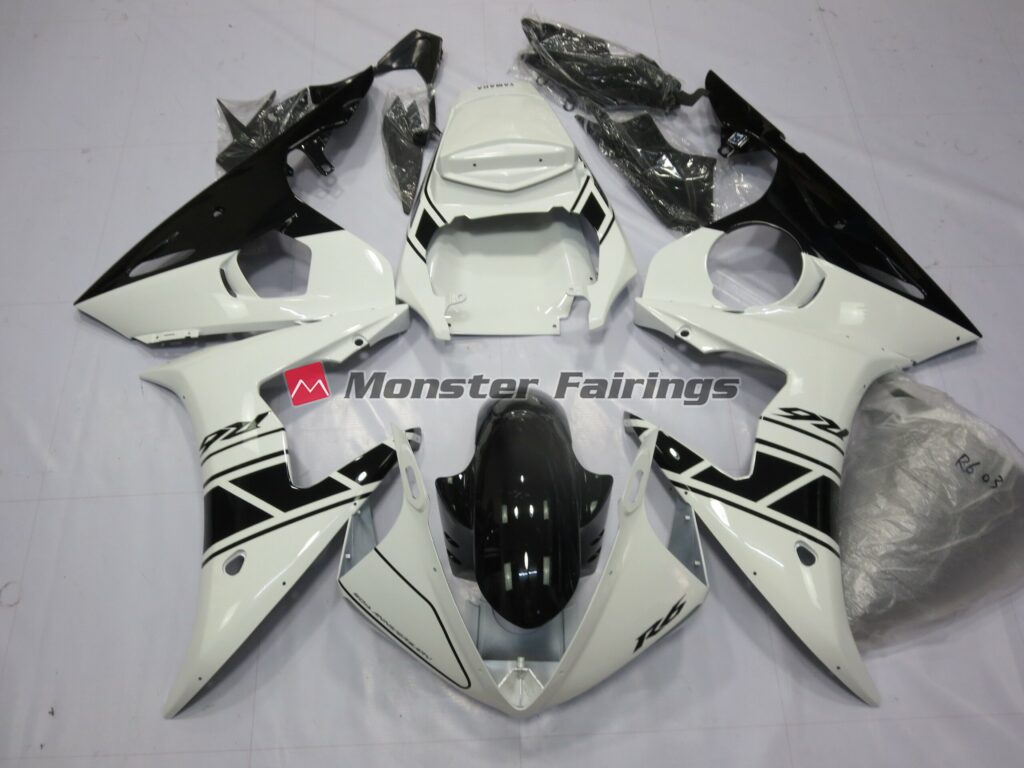 Yamaha R6 2003 - 2004 Black and White ABS fairings - custom motorcycle bodywork kit by Monster Fairings