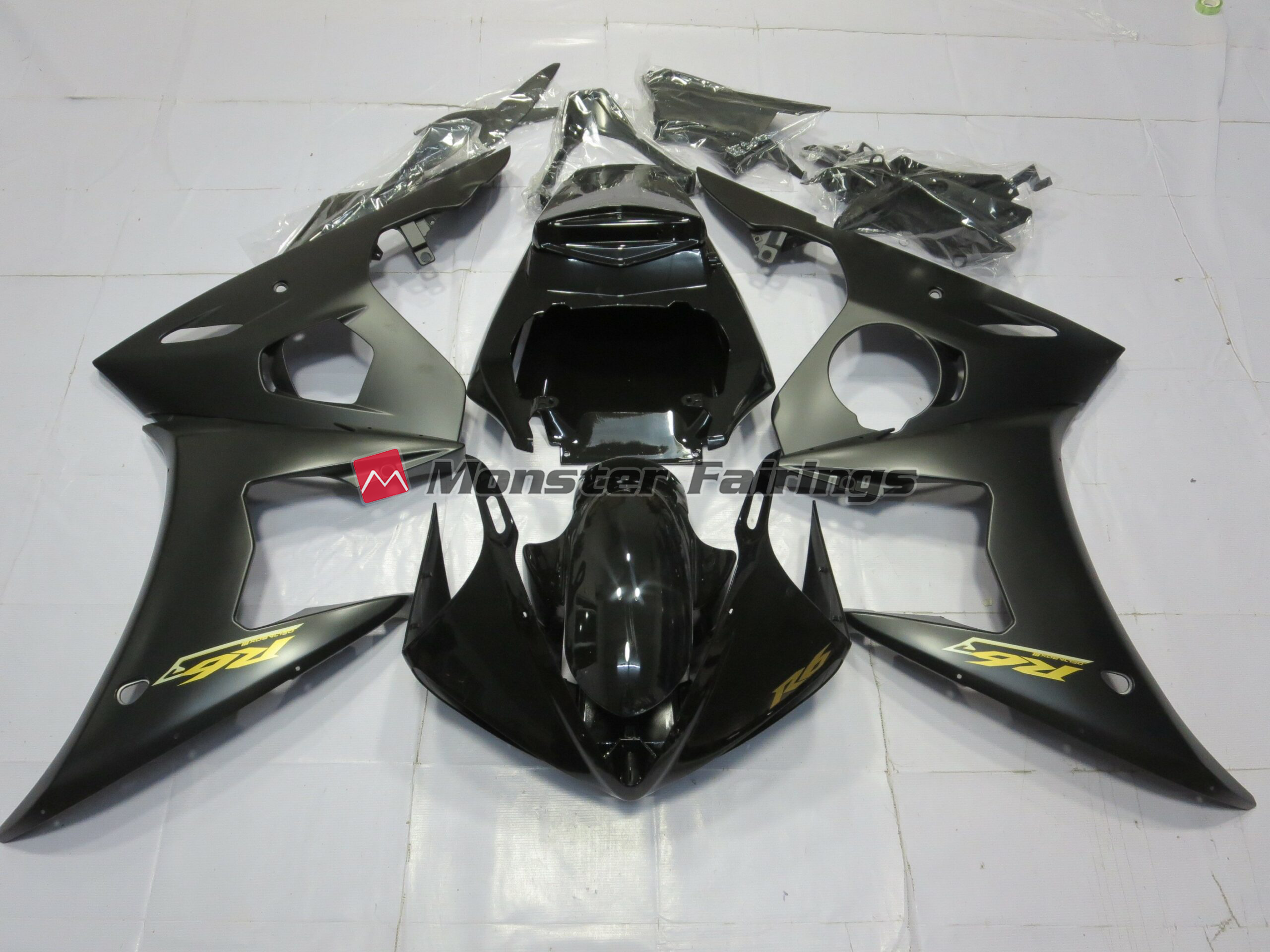 Yamaha R6 2003-2004 Matte Black Gold ABS Fairings | Monster