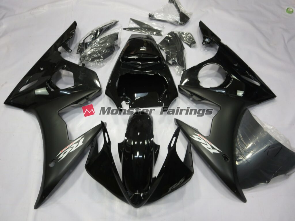 Yamaha R6 2005 Matte Black & White ABS fairings - custom motorcycle bodywork kit by Monster Fairings