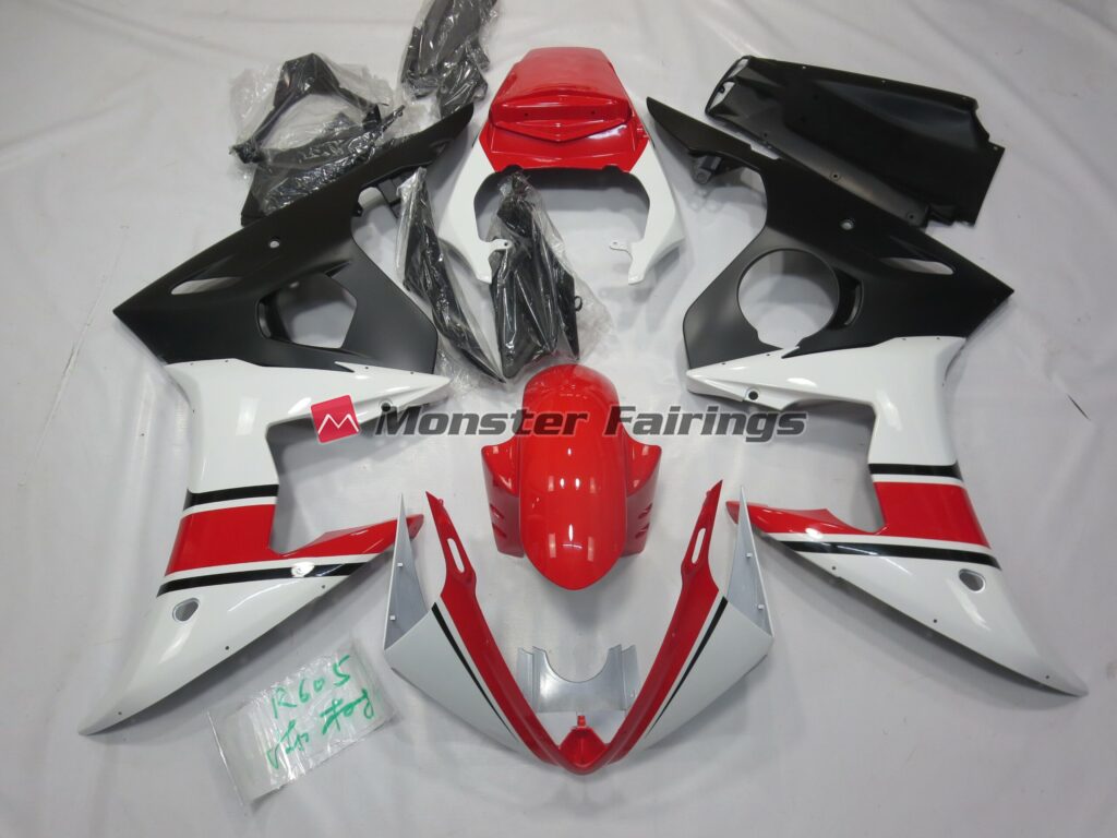 Yamaha R6 2005 White Red and Black ABS fairings - custom motorcycle bodywork kit by Monster Fairings