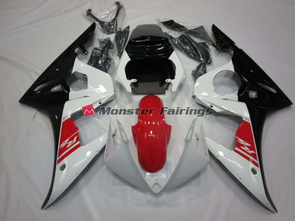 Yamaha R6 2005 Black White and Red ABS fairings - custom motorcycle bodywork kit by Monster Fairings