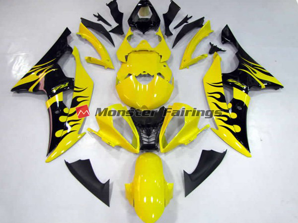 Yamaha R6 2008 - 2016 Yellow Flame ABS fairings - custom motorcycle bodywork kit by Monster Fairings