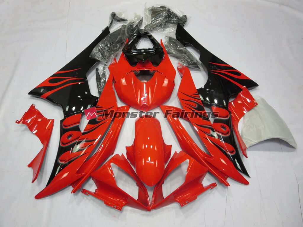 Yamaha R6 2008 - 2016 Red Flame ABS fairings - custom motorcycle bodywork kit by Monster Fairings