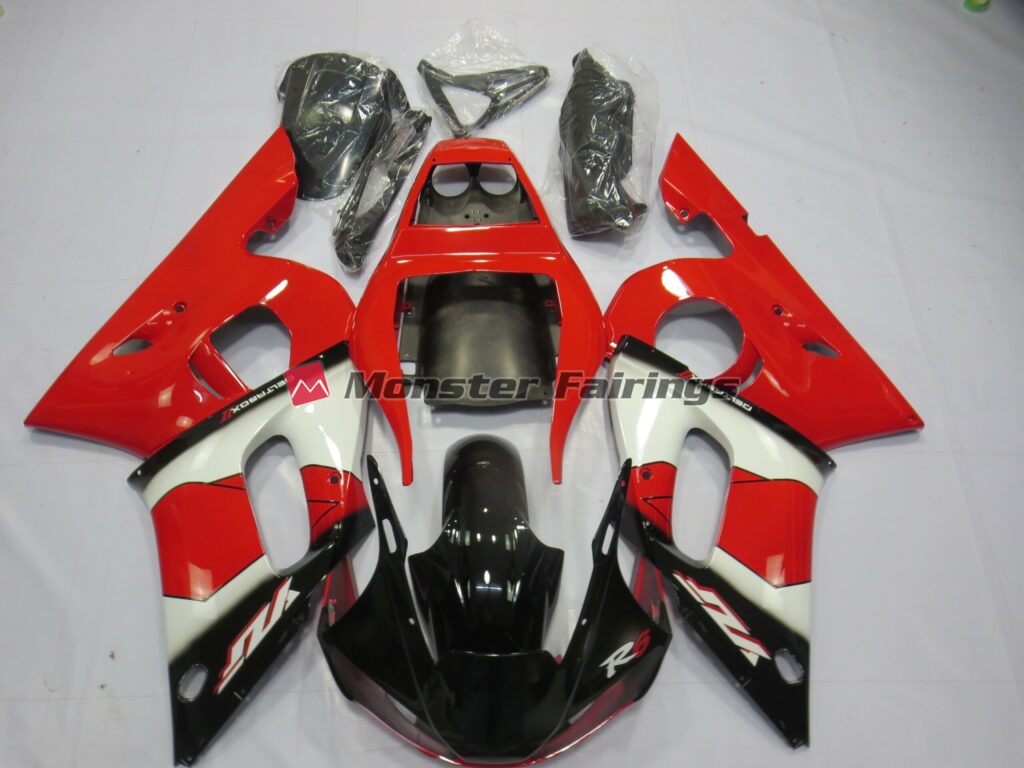 Yamaha R6 1998 - 2002 Red White and Black ABS fairings - custom motorcycle bodywork kit by Monster Fairings