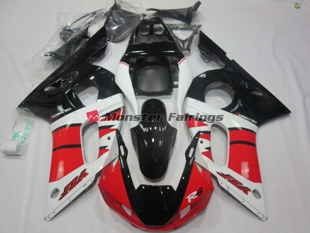 Yamaha R6 1998 - 2002 Red White Design ABS fairings - custom motorcycle bodywork kit by Monster Fairings