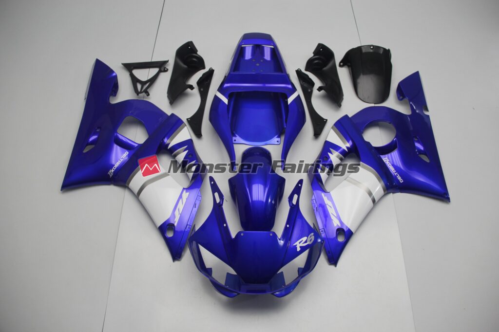 Yamaha R6 1998 - 2002 Silver White and Blue ABS fairings - custom motorcycle bodywork kit by Monster Fairings