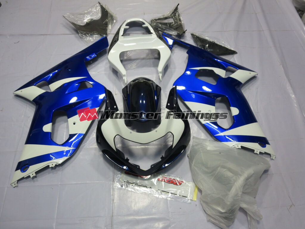 Suzuki GSXR 600 - 750 2001 - 2003 Blue and White ABS fairings - custom motorcycle bodywork kit by Monster Fairings
