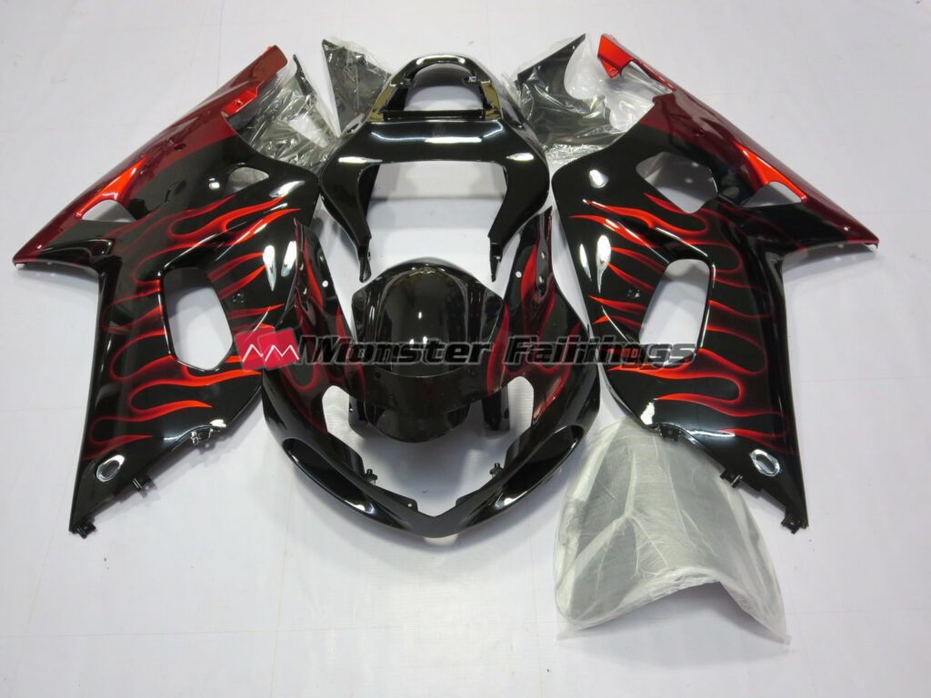 Suzuki GSXR 600 - 750 2001 - 2003 Red Flame ABS fairings - custom motorcycle bodywork kit by Monster Fairings