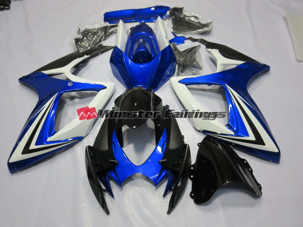 Suzuki GSXR 600 - 750 2006 - 2007 Blue Black and White ABS fairings - custom motorcycle bodywork kit by Monster Fairings