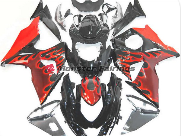 Suzuki GSXR1000 2009 - 2016 Red Flame ABS fairings - custom motorcycle bodywork kit by Monster Fairings