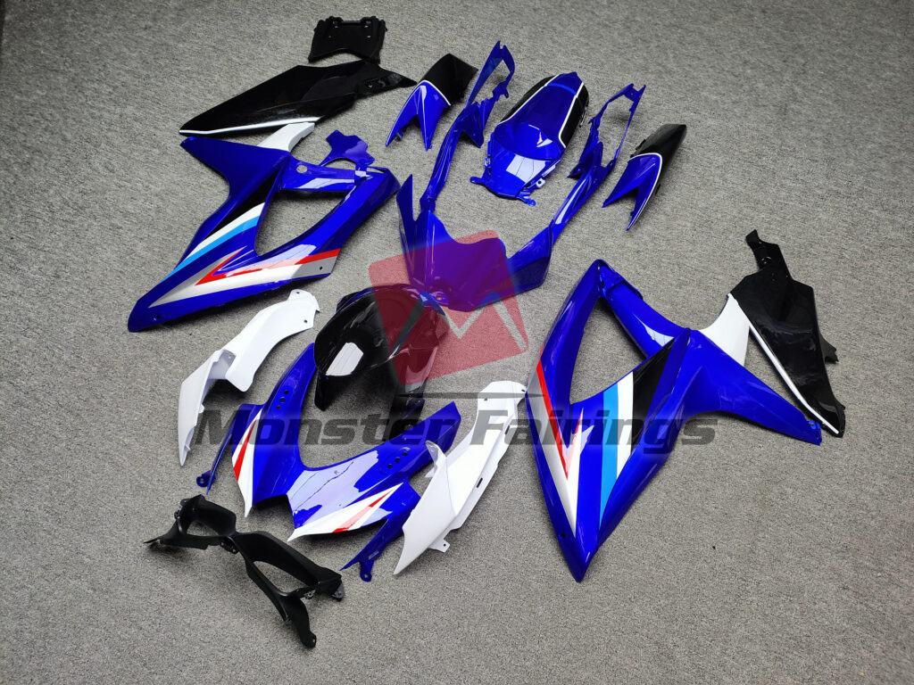 Suzuki GSXR custom ABS fairings 2008 - 2010 in Gloss Blue & Black With White - durable replacement kit, Monster Fairings