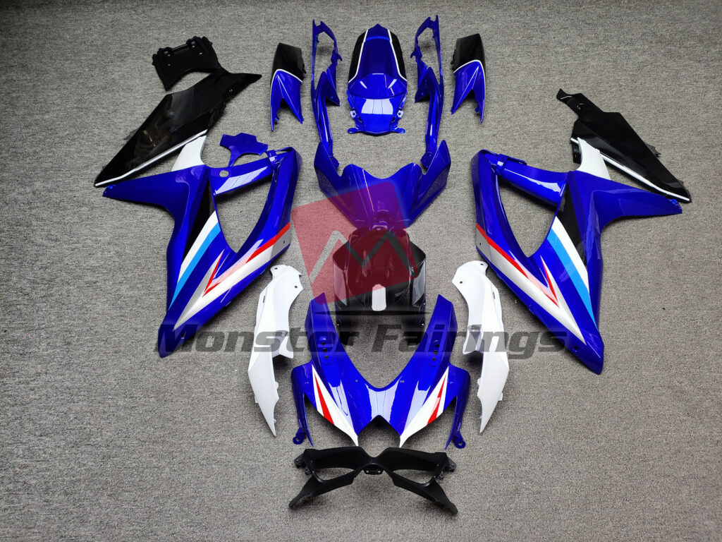 Suzuki GSXR 600 - 750 2008 - 2010 Gloss Blue & Black With White ABS fairings - custom motorcycle bodywork kit by Monster Fairings