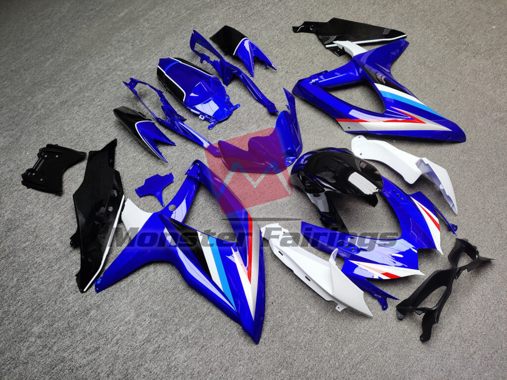 Gloss Blue & Black With White ABS fairings for Suzuki GSXR 600 - 750 2008 - 2010 - premium OEM fit kit by Monster Fairings