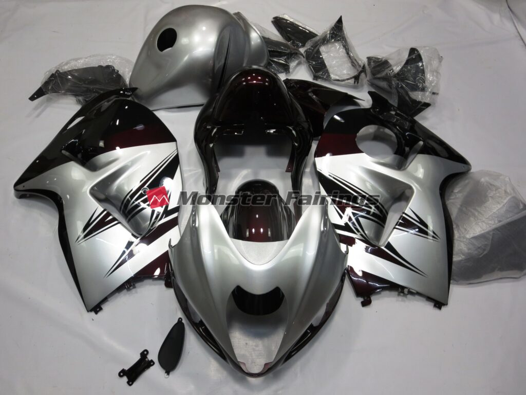 Suzuki GSXR1300 1997 - 2007 Silver Dark Red ABS fairings - custom motorcycle bodywork kit by Monster Fairings