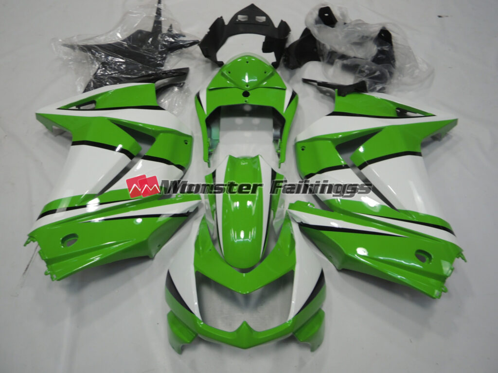 Kawasaki Ninja 250 2008 - 2013 Green White ABS fairings - custom motorcycle bodywork kit by Monster Fairings