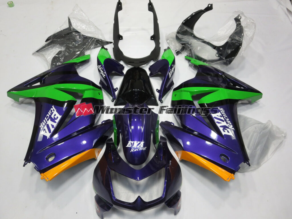 Kawasaki Ninja 250 2008 - 2013 Purple Green Orange ABS fairings - custom motorcycle bodywork kit by Monster Fairings
