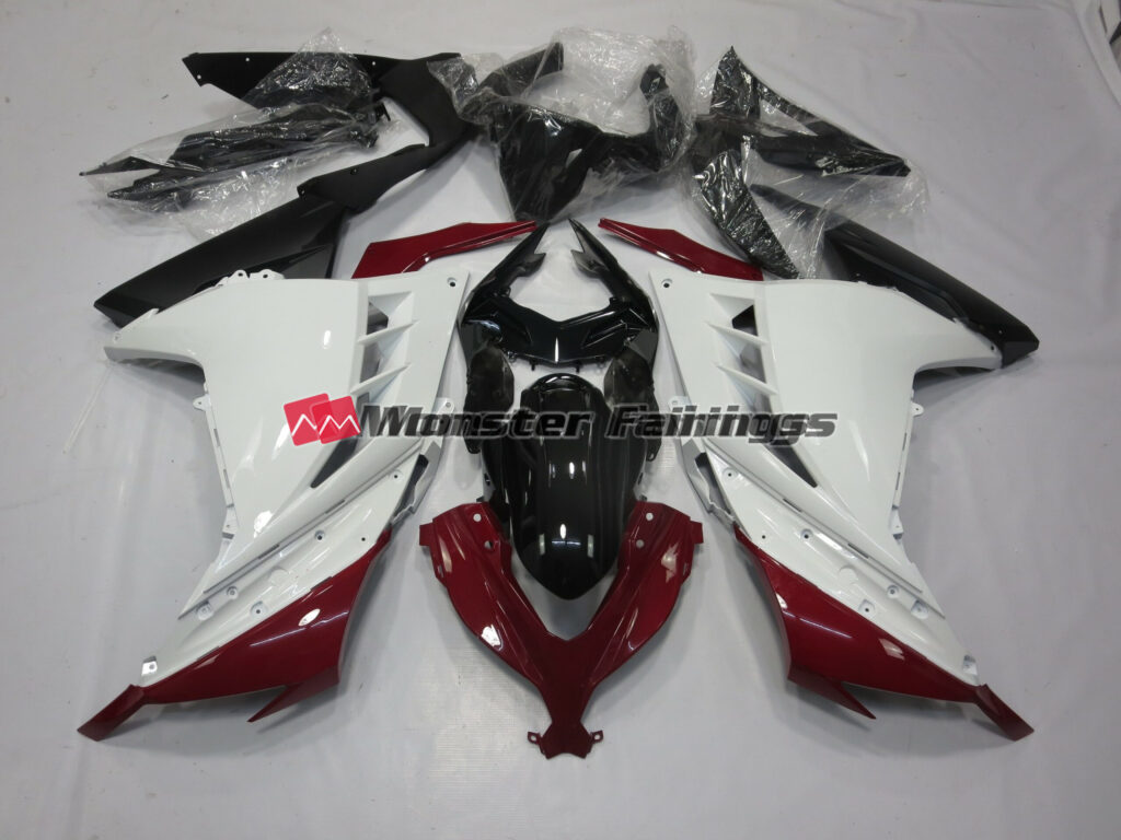 Kawasaki Ninja 300 2013 - 2022 Maroon White ABS fairings - custom motorcycle bodywork kit by Monster Fairings