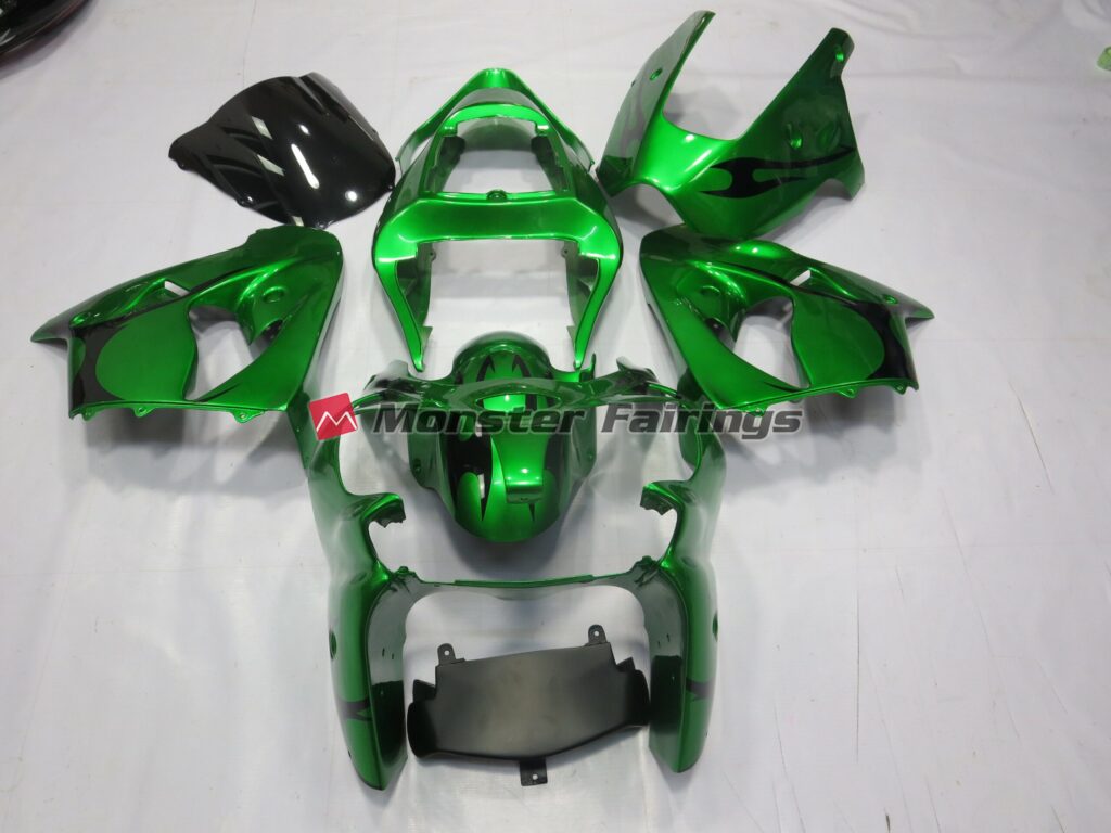 Kawasaki ZX6R 2000 - 2002 Gloss Green ABS fairings - custom motorcycle bodywork kit by Monster Fairings