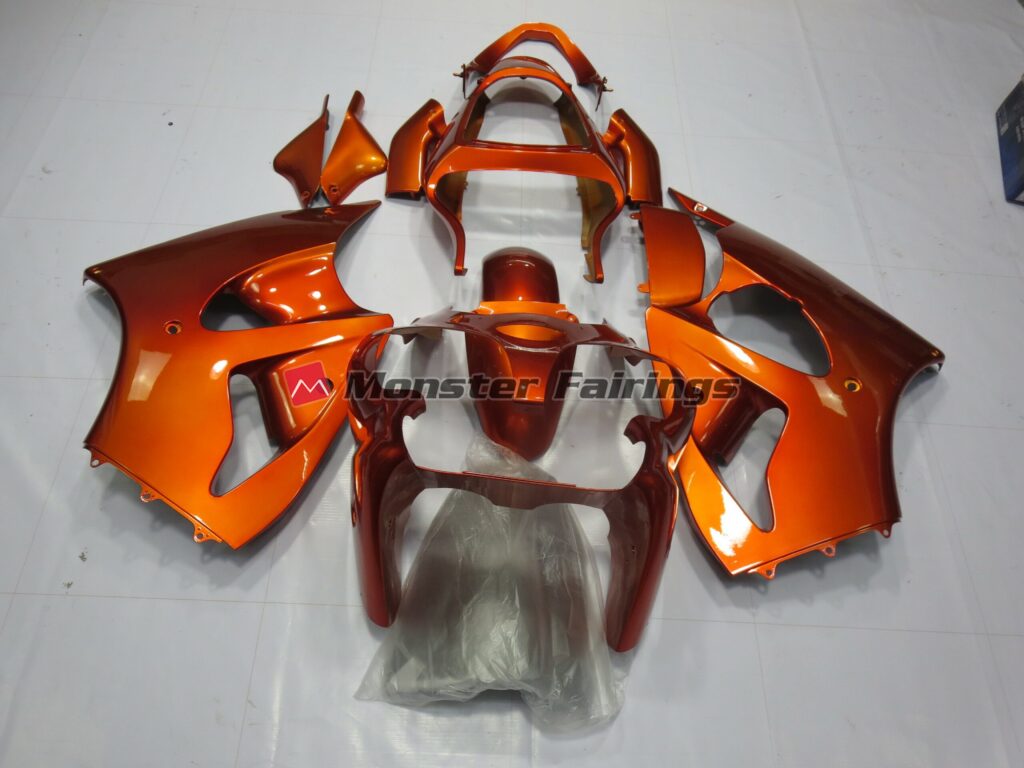 Kawasaki ZX6R 2000 - 2002 Gloss Orange ABS fairings - custom motorcycle bodywork kit by Monster Fairings