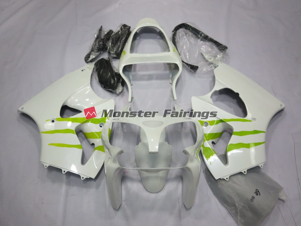 Kawasaki ZX6R 2000 - 2002 Gloss White Monster ABS fairings - custom motorcycle bodywork kit by Monster Fairings