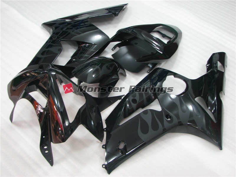 Kawasaki ZX6R 2003 - 2004 Black Flame ABS fairings - custom motorcycle bodywork kit by Monster Fairings