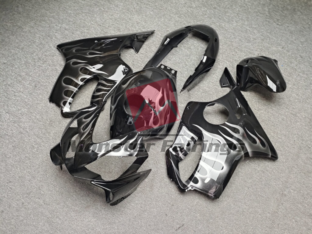 Gloss Black Silver Flame ABS fairings for Honda CBR600 F4i 2004 - 2007 - premium OEM fit kit by Monster Fairings