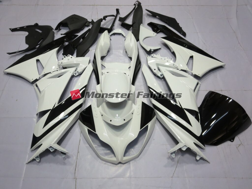 Kawasaki ZX6R 2009 - 2012 Special White Black ABS fairings - custom motorcycle bodywork kit by Monster Fairings