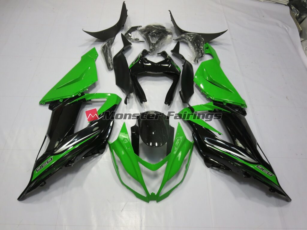 Kawasaki ZX6R 2013 - 2018 Green Black ABS fairings - custom motorcycle bodywork kit by Monster Fairings