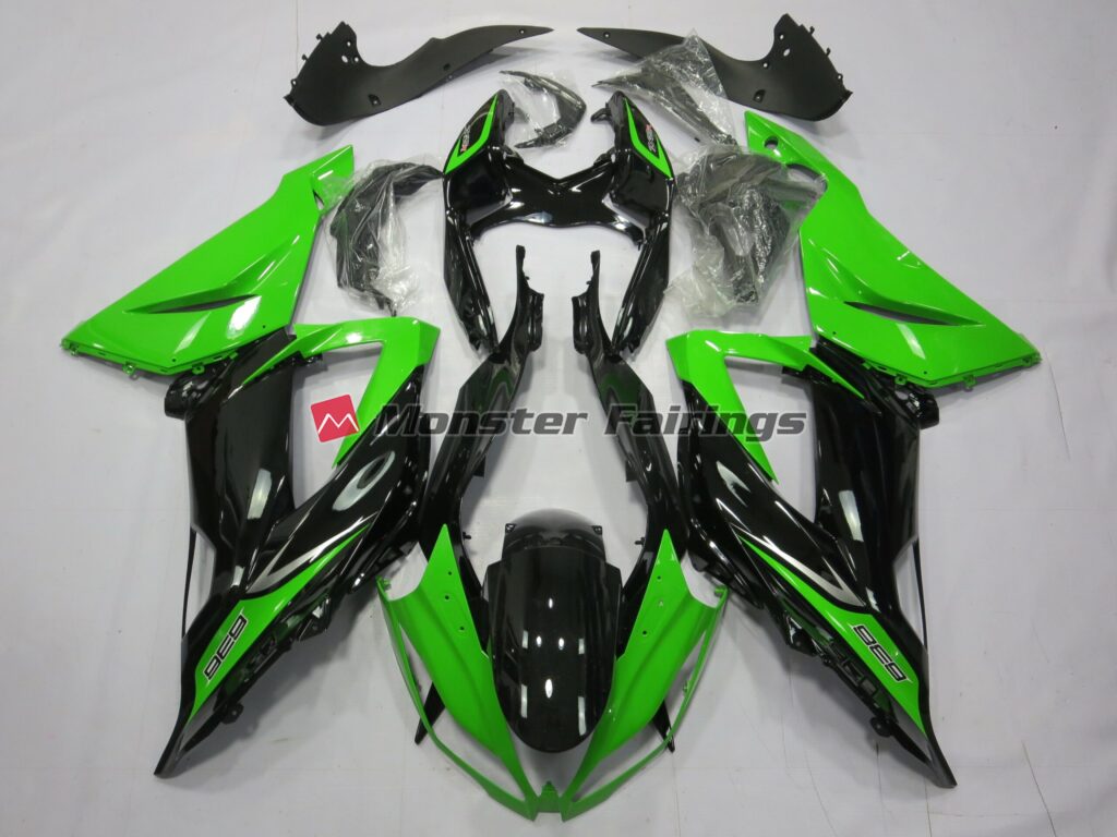 Kawasaki ZX6R 2013 - 2018 Plain Gloss Black Green ABS fairings - custom motorcycle bodywork kit by Monster Fairings