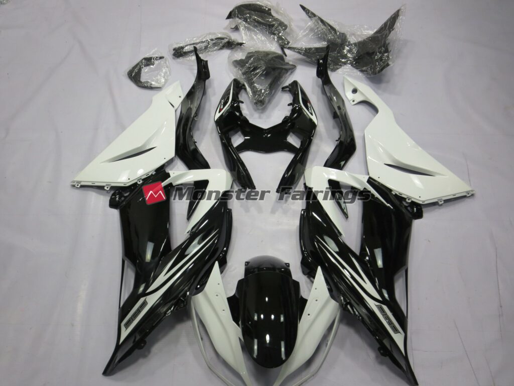 Kawasaki ZX6R 2013 - 2018 Plain Gloss Black White ABS fairings - custom motorcycle bodywork kit by Monster Fairings