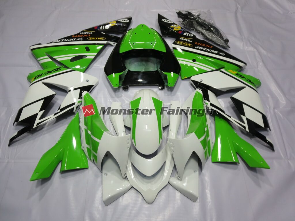 Kawasaki ZX10R 2004 - 2005 White Green ABS fairings - custom motorcycle bodywork kit by Monster Fairings