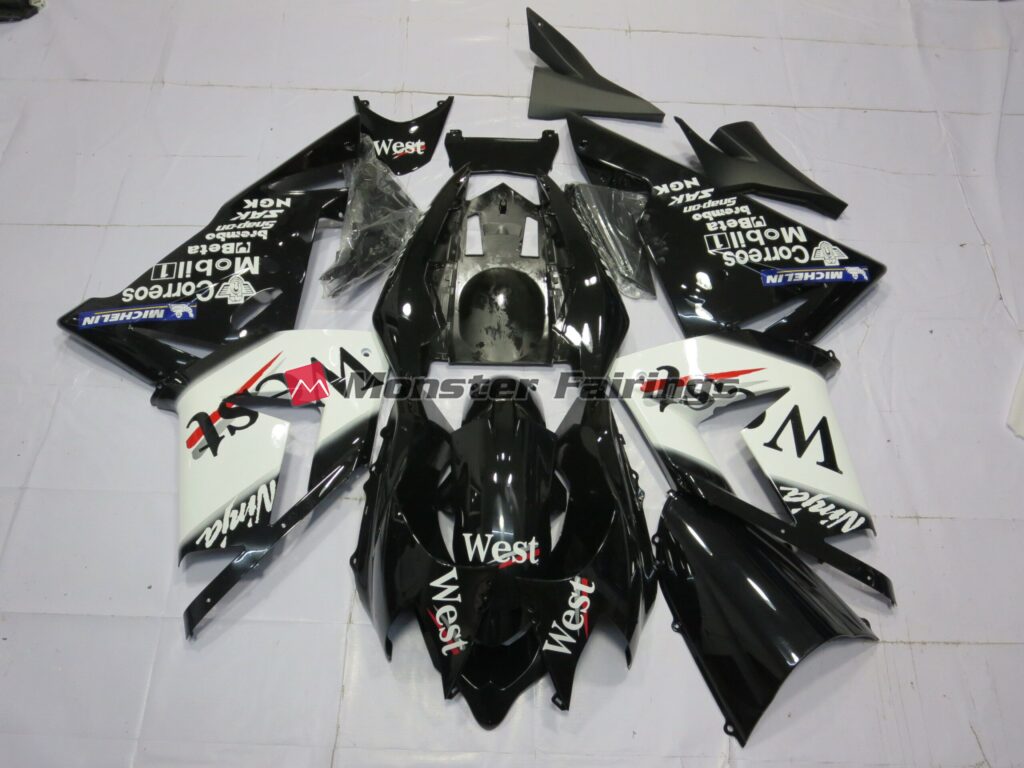 Kawasaki ZX10R 2004 - 2005 West White Black ABS fairings - custom motorcycle bodywork kit by Monster Fairings
