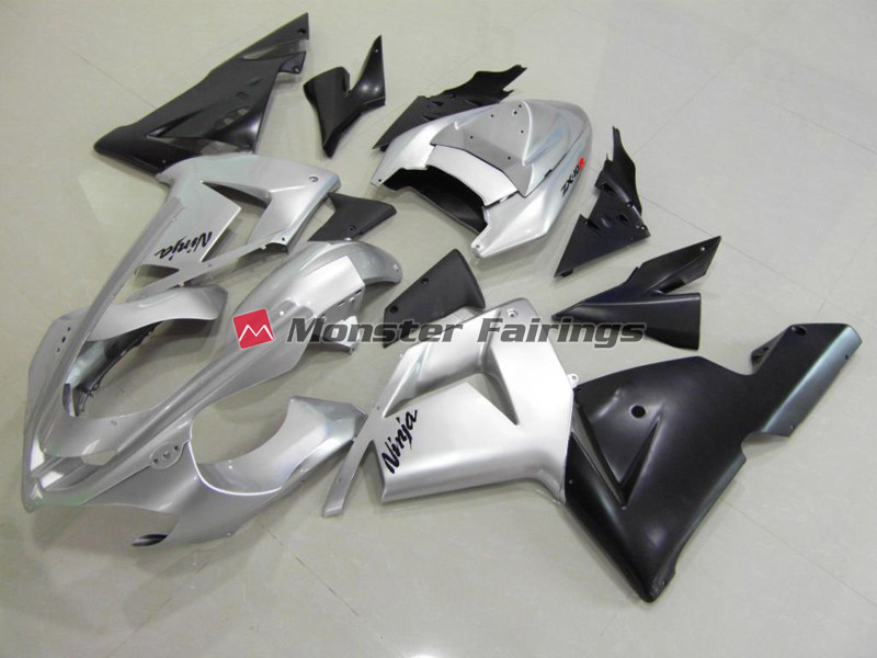 Kawasaki ZX10R 2004 - 2005 Matte Silver & Black ABS fairings - custom motorcycle bodywork kit by Monster Fairings