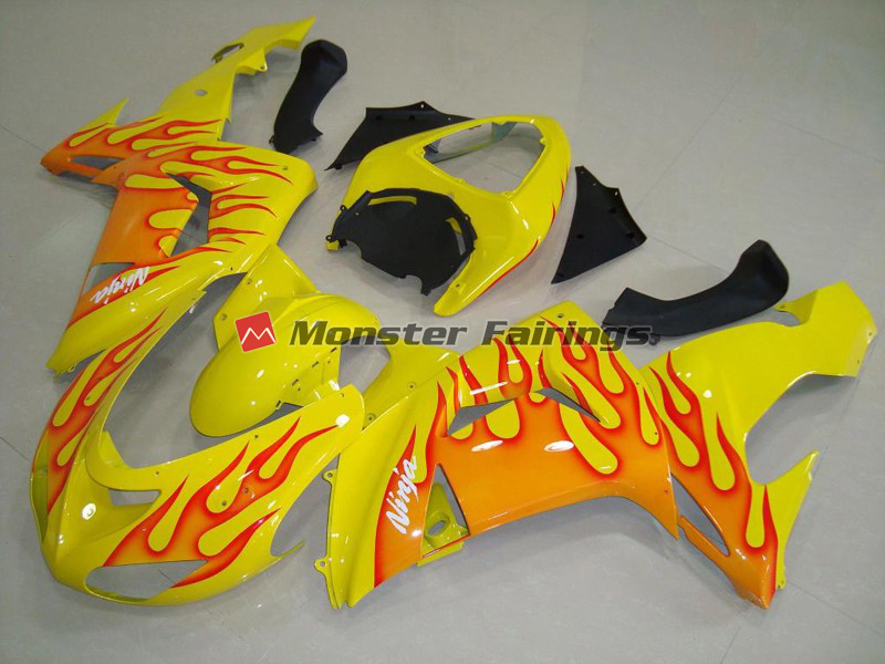 Kawasaki ZX10R 2006 - 2007 Yellow Orange Flame ABS fairings - custom motorcycle bodywork kit by Monster Fairings