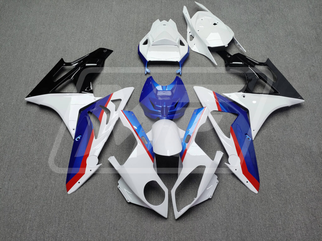 BMW S1000RR 2009 - 2014 Gloss White, Blue, Red & Black ABS fairings - custom motorcycle bodywork kit by Monster Fairings