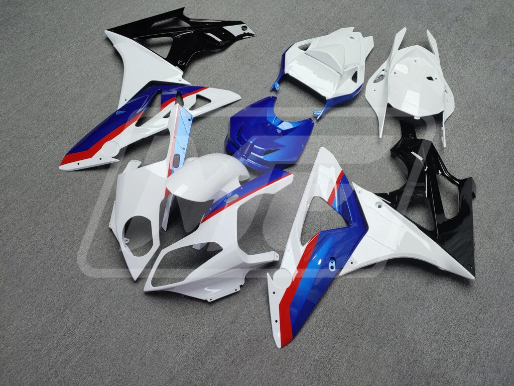2009 - 2014 BMW S1000RR Gloss White, Blue, Red & Black fairing set - ABS injection, custom painted by Monster Fairings