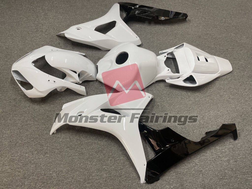 2006 - 2007 Honda CBR1000RR Gloss White with Black fairing set - ABS injection, custom painted by Monster Fairings