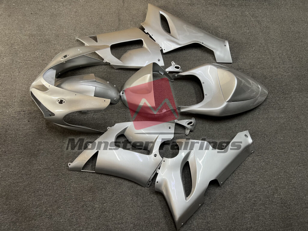 2005 - 2006 Kawasaki ZX6R Gloss Silver fairing set - ABS injection, custom painted by Monster Fairings