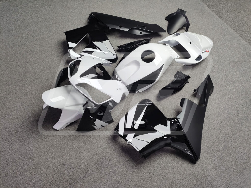 2005 - 2006 Honda CBR600RR Gloss White & Black fairing set - ABS injection, custom painted by Monster Fairings