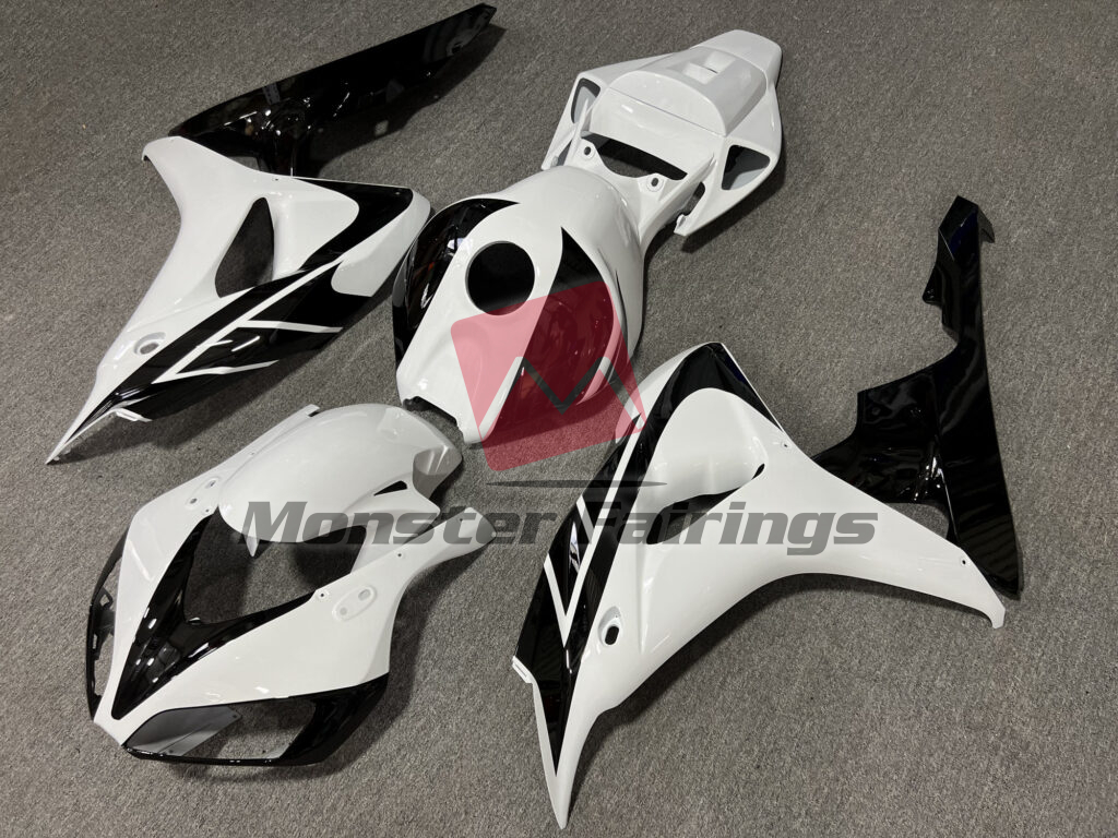 Honda CBR1000RR custom ABS fairings 2006 - 2007 in Gloss Black with White - durable replacement kit, Monster Fairings