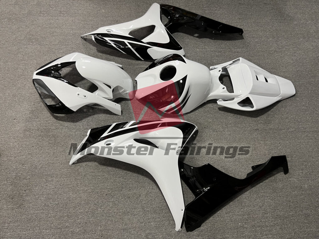 2006 - 2007 Honda CBR1000RR Gloss Black with White fairing set - ABS injection, custom painted by Monster Fairings