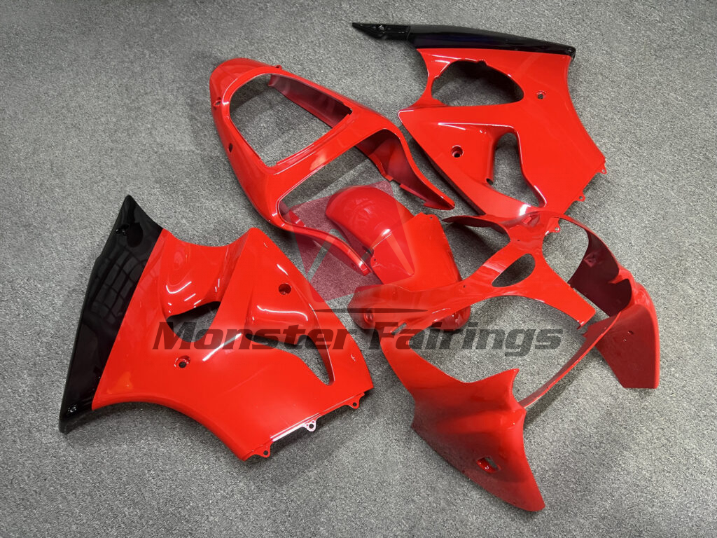 2000 - 2002 Kawasaki ZX6R Gloss Red & Black fairing set - ABS injection, custom painted by Monster Fairings