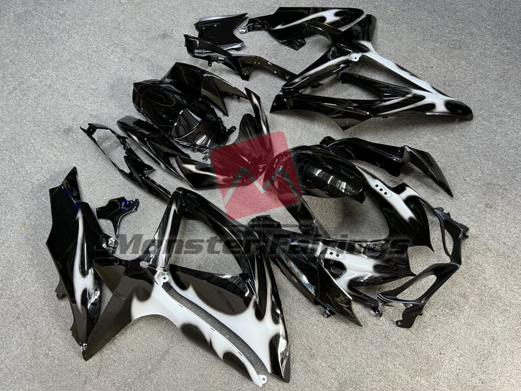 Suzuki GSXR custom ABS fairings 2008 - 2010 in Black and White Design - durable replacement kit, Monster Fairings
