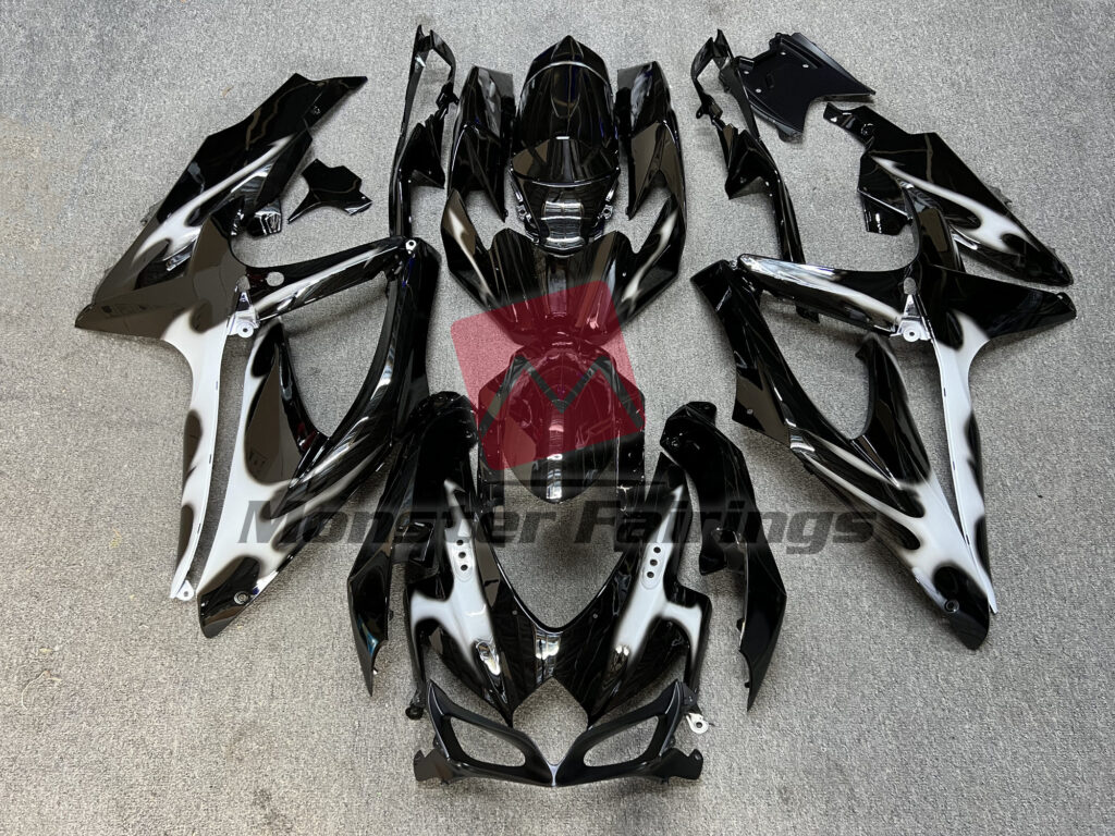 Suzuki GSXR 600 - 750 2008 - 2010 Black and White Design ABS fairings - custom motorcycle bodywork kit by Monster Fairings
