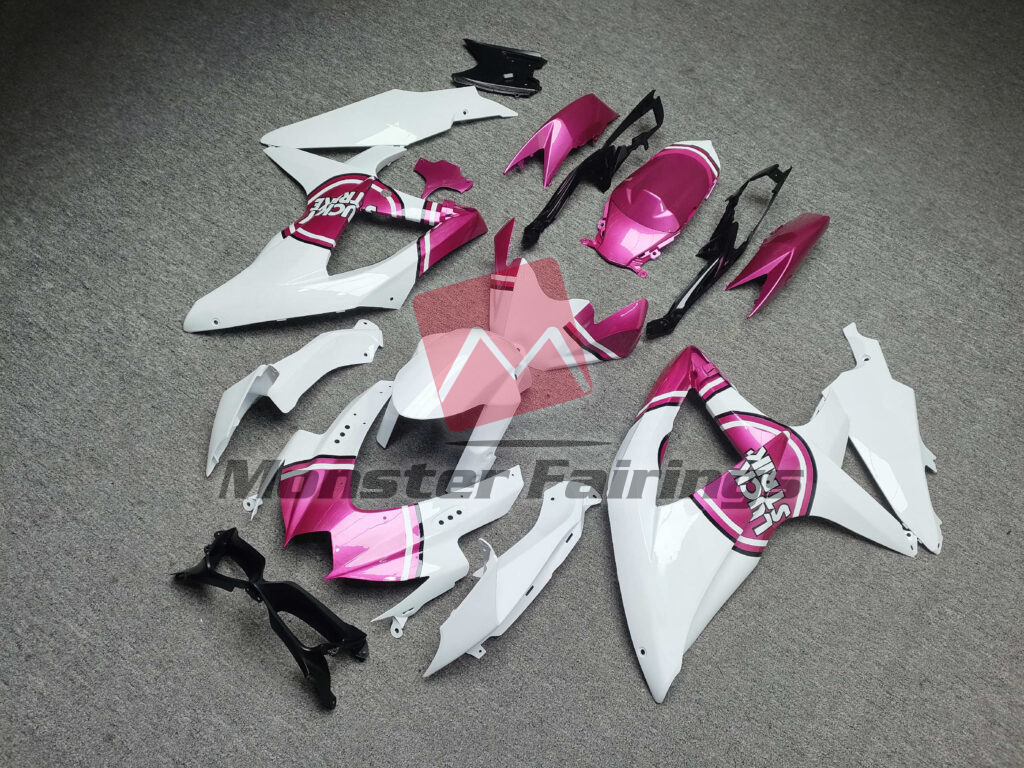 Gloss White & Pink Lucky Strike ABS fairings for Suzuki GSXR 600 - 750 2008 - 2010 - premium OEM fit kit by Monster Fairings