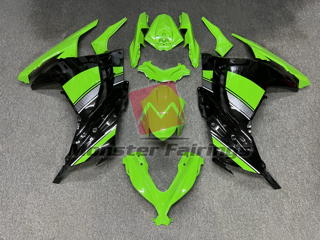 Kawasaki Ninja 300 2013 - 2022 Gloss Light Green & Black Silver White ABS fairings - custom motorcycle bodywork kit by Monster Fairings