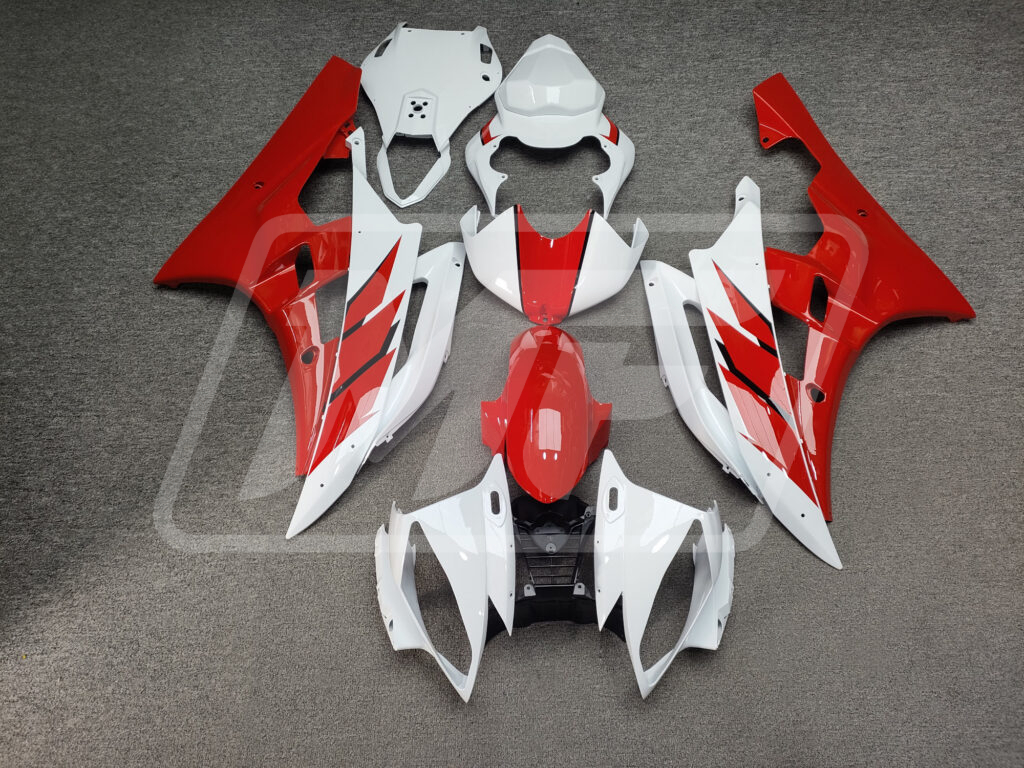 Yamaha R6 2006 - 2007 Gloss White & Red with Black ABS fairings - custom motorcycle bodywork kit by Monster Fairings