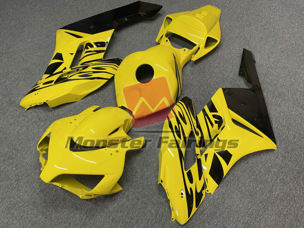 Honda CBR1000RR custom ABS fairings 2004 - 2005 in Yellow Black Flame - durable replacement kit, Monster Fairings